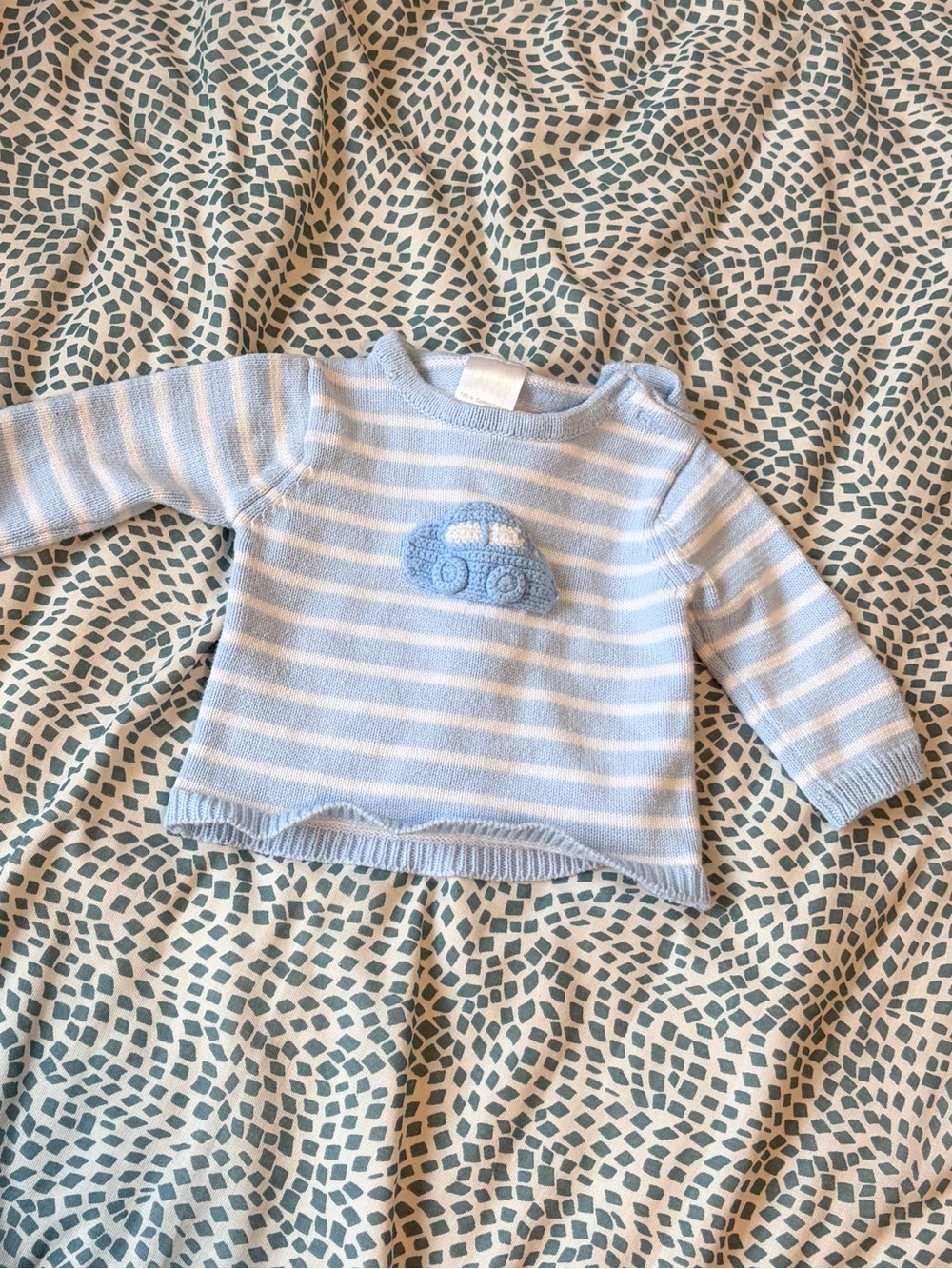 Vintage Blue and White Striped Baby Knit Sweater - 6-9 Months